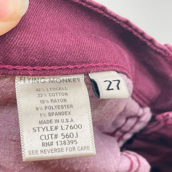 Flying Monkey Womens Skinny Pants Stretch Zip Hem Pockets Purple Size 27 - Picture 9 of 12